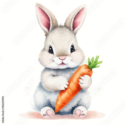 White Rabbit Holding Carrot Illustration