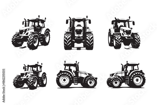 Farm Tractor Silhouette Set Collection,
Agricultural Tractor Icons Black Vector Illustration,
Tractor Vehicle Silhouette Pattern Design