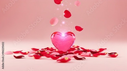 Valentine's day celebration with heart and rose petals