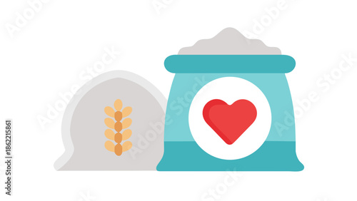 Icon of a bag of grain or rice with a heart symbol, representing Zakat Al-Fitr charity.