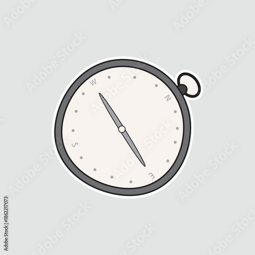 Compass navigation illustration. Classic vector sticker with directional compass pointing north, suited for adventure planners, travel themes, or exploration graphics