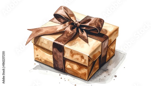 Elegant Gift Box with Brown Ribbon and Bow.