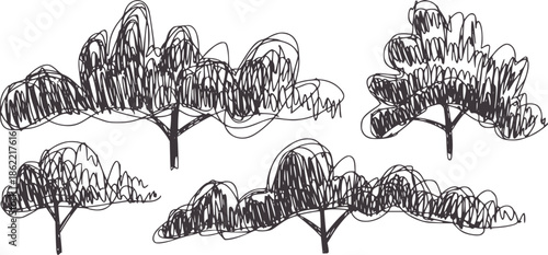 Hand drawn featuring abstract trees in black line style editable handdrawn branches