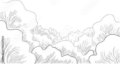 Monochrome line of layered organic rock formations with grassy textures