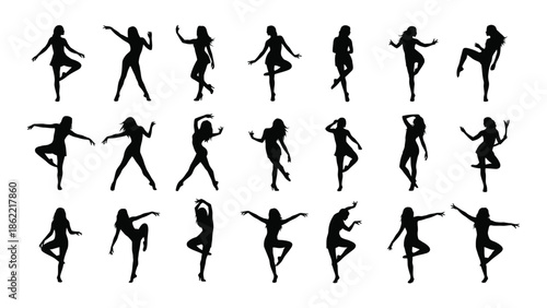 Collection of black silhouette figures depicting various dynamic human poses