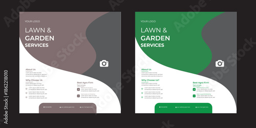 Lawn or gardening services social media post template, Gardening and Landscaping service social media post in green layout  Gardening Services Modern Social Media Post Template, Lawn Care Instagram De