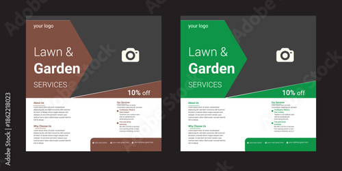 Organic food and agriculture service for social media cover or post design template, modern lawn mower garden, Lawn or gardening service social media post and web banner template