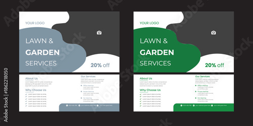 Lawn and gardening maintenance social media post banner template Lawn or gardening services social media post template, Gardening and Landscaping service social media post in green layout