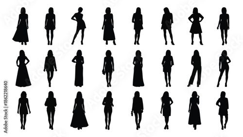 A collection of black silhouette figures representing diverse fashion and poses