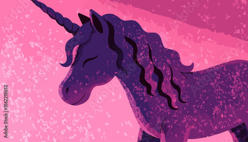 Majestic purple unicorn against pink background with sparkles