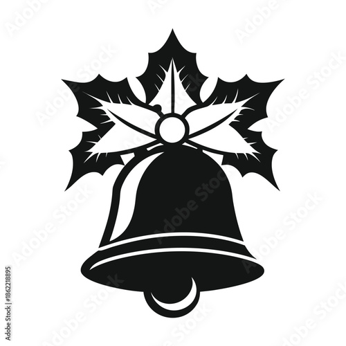 Christmas bell decoration with holly leaves holiday festive celebration jingle bell chime hanging ornamental object for december 25th