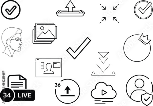 Collection of various icons and symbols for user interface and design