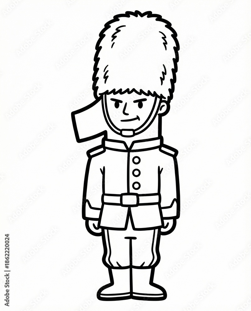 Fototapeta premium A cartoon royal guard character stands as the number one.