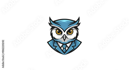 Stylish cartoon owl in business suit and tie looks forward