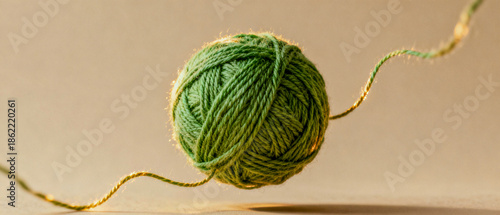 Handmade knitting inspiration with a soft green wool yarn ball, emphasizing warmth, natural fibers, and artisanal DIY creativity.