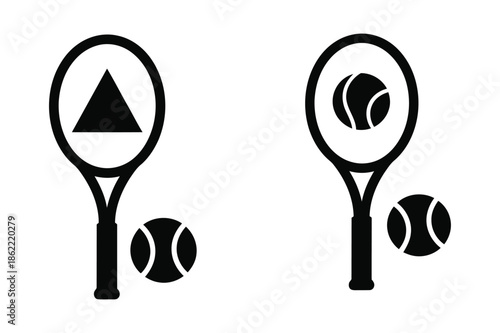 Tennis Racket and Ball silhouette icon vector illustration