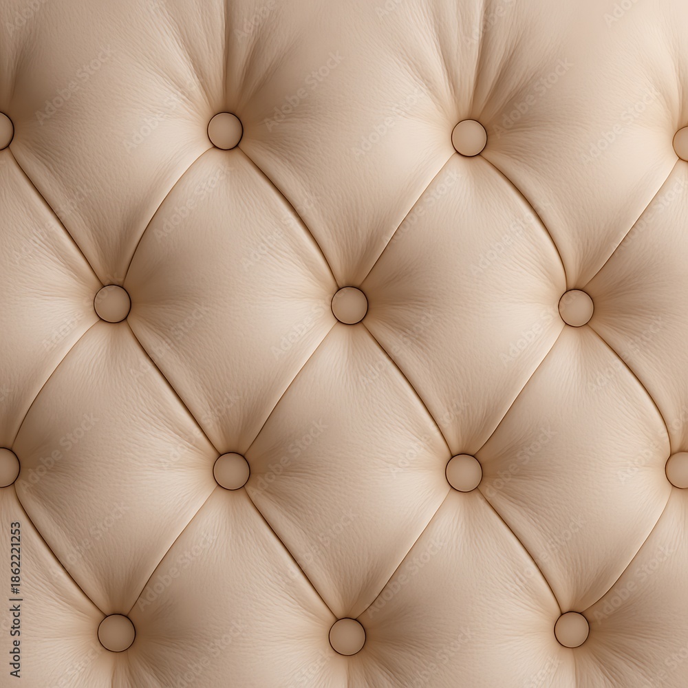 Naklejka premium Elegant beige button-tufted leather, luxurious upholstery texture background.