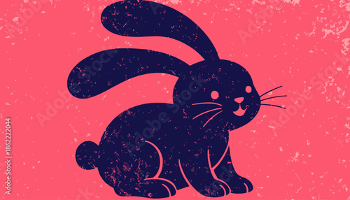 Cute bunny illustration on pink background with grunge effect