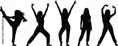 Dance Silhouette Poses of Individuals Expressing Movement and Artistry for Performance Design, Gesture Reference, and Creative Illustration Use
