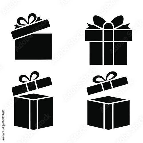 Gift box open and closed silhouette icons vector illustration