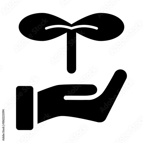 成長を支える芽と手のソリッドアイコン /Growth Support Hand Solid Icon