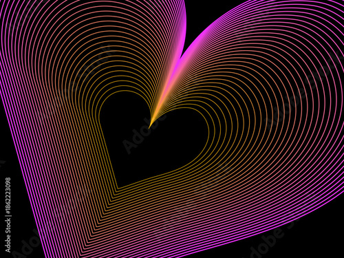ネオン調ラインで描いた抽象ハート背景 /Abstract Neon Line Heart Background Illustration