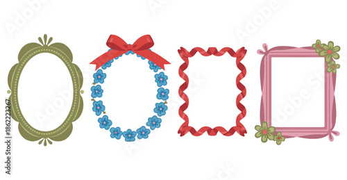 Decorative frames with flowers ribbons and ornate borders for pictures