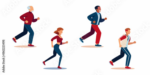 Diverse group of people actively jogging and running outdoors together