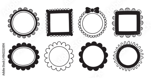 Collection of decorative frames, set of various shapes with scalloped and frilled borders