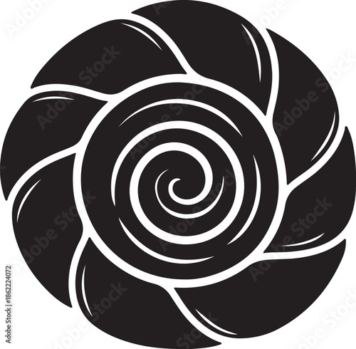 Abstract Spiral Shell Design Element Black and White Illustration