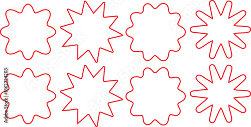 8 star red line icons set vector illustration collection style