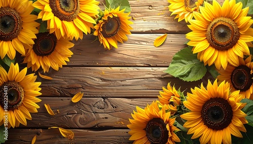 Sunflowers on Rustic Wood - A Vibrant Floral Display.