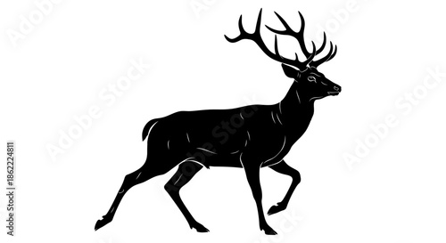 Majestic stag with impressive antlers in motion