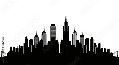 Chicago city skyline silhouette with modern skyscrapers and bridges