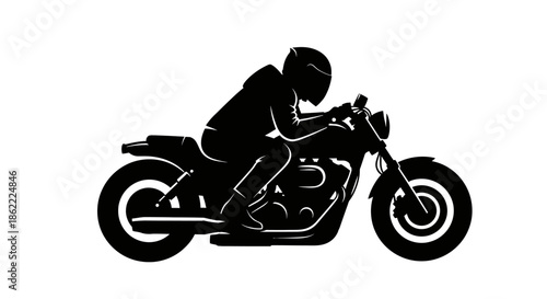 Motorcyclist riding sleek bike with focused expression
