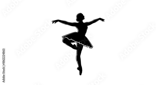 Elegant ballerina in dynamic pose with flowing skirt and poised expression