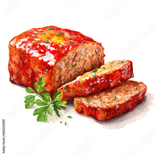 Watercolor-style vector illustration of Meatloaf, isolated on a clean white background.