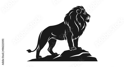 Majestic lion standing proudly on rocky outcrop