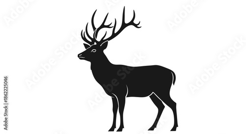 Majestic stag with impressive antlers in bold black silhouette