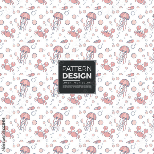Cute pattern of jellyfish and crabs with bubbles