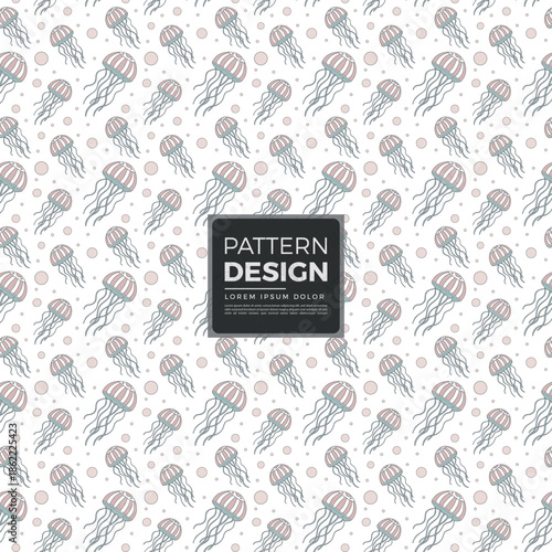 Seamless pattern design with cute jellyfish and polka dots