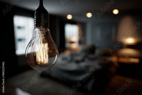 照明が吊るされた部屋の内部の様子