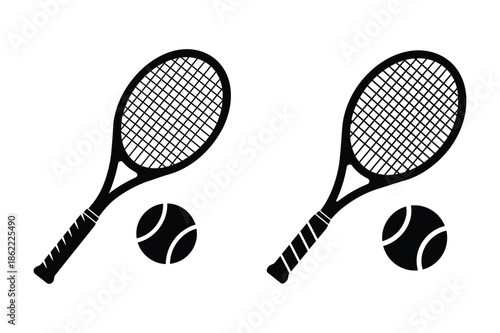 Tennis Racket and Ball silhouette icon vector illustration