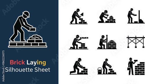 Construction worker bricklaying silhouette Sheet