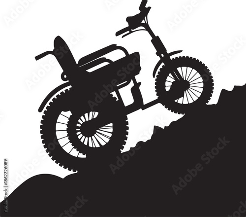 Modern electric wheelchair flat black vector silhouette with large rugged tread tires or mountain peak illustration design
