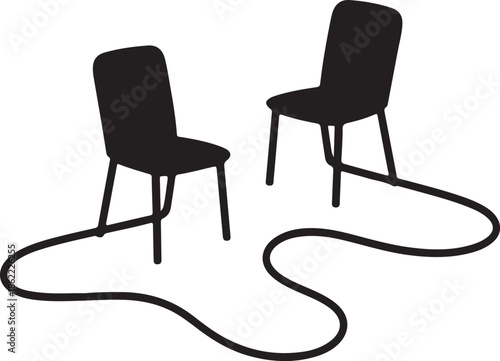 Single line two chairs sitted side by side flat black silhouette vector art