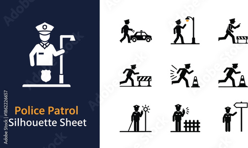 Police patrol and law enforcement activity silhouette Sheet