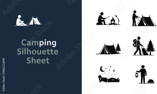 Camping outdoor activity silhouette Sheet