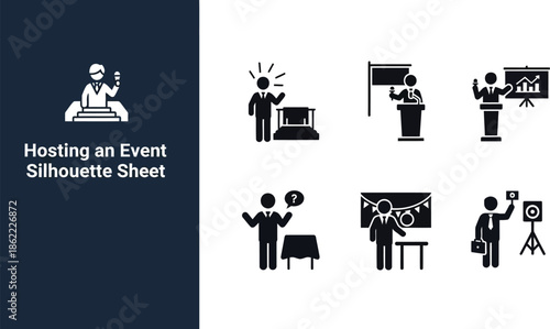 Business event hosting and management silhouette Sheet