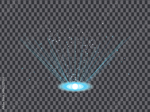 Glowing cyan energy portal burst effect isolated on transparent background for sci-fi design